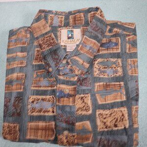 NWOT Kahala Hawaiian Shirt Mens XL Blue Fish Tropical Cotton  Short Sleeve Aloha